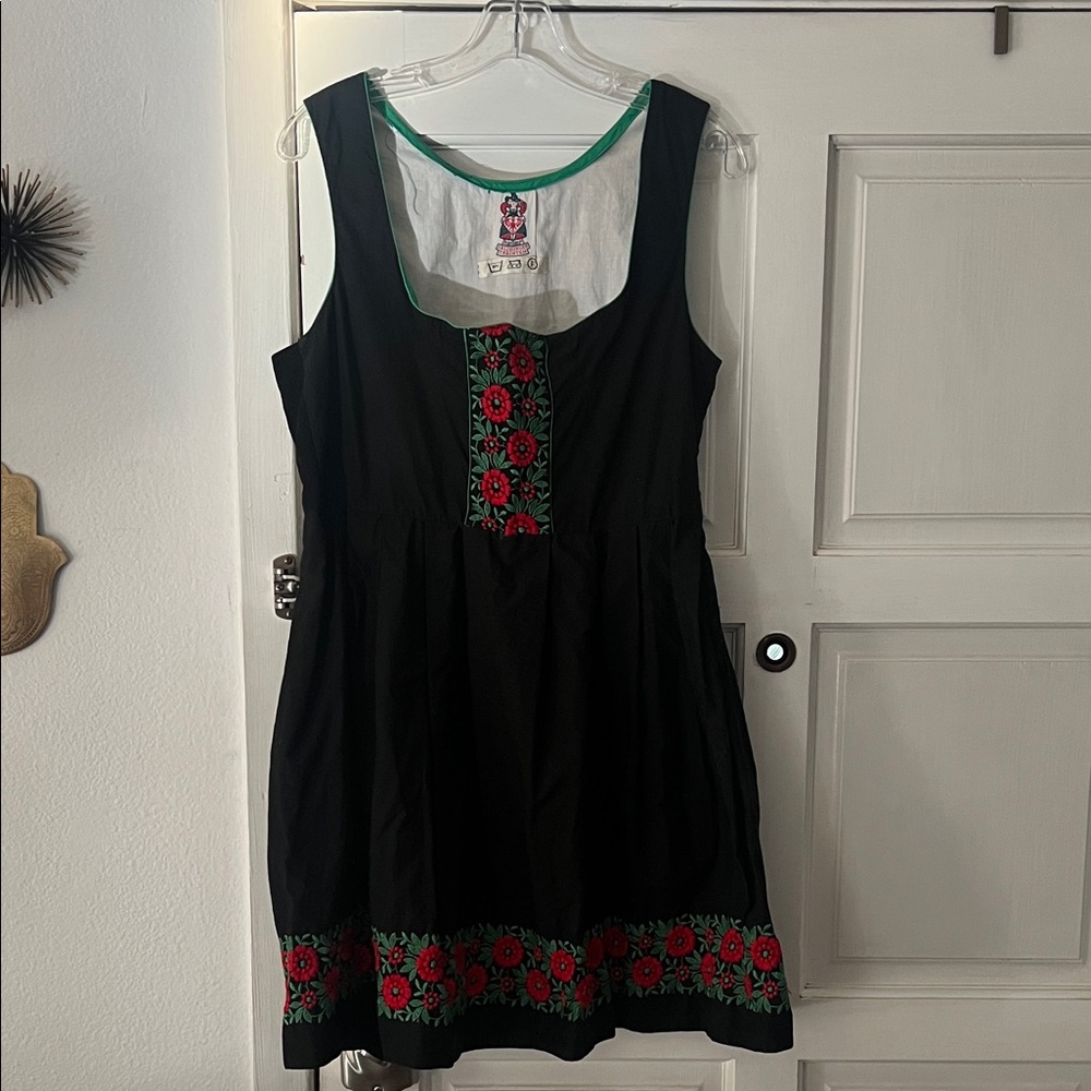 Chic Black Dress with Red Floral Accents